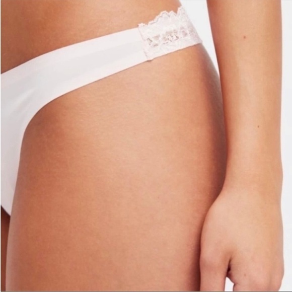 NEW TWO Free People Intimately Smooth Thong Rose Pink Lace Panties Sz S - Picture 3 of 3